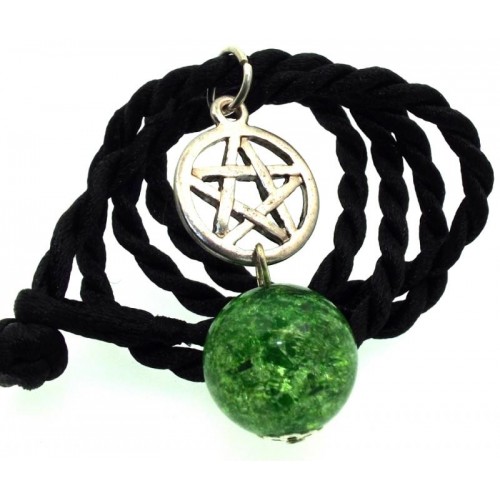 16mm Green Coloured Crackle Quartz Sphere Pentacle Pendant